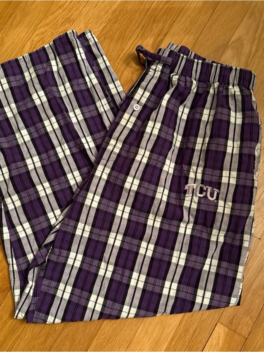 TCU Plaid Lounge Pants in Purple & White large